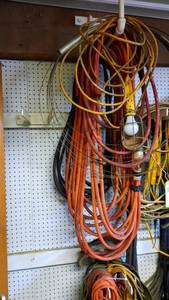 lot 193 image: Hook of Heavy Duty Extension Cords and Trouble Light