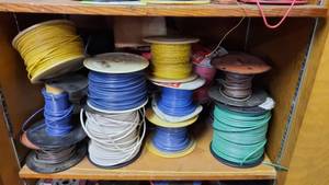 lot 361 image: Electrical Lot - Shelf of Spools of Wire