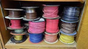 lot 362 image: Electrical Lot - Shelf of Spools of Wire
