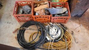 lot 393 image: Lot of Electrical Boxes, Hardware, Rope, Air Hose and More