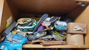 lot 421 image: Shelf Lot of Steel Wool, Leather, Sealing Strips and More