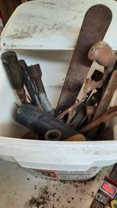 lot 447 image: Steel Toolbox w hardware and Bucket of Tools