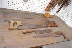 lot 56 image: (5) Wood Handle Vintage Saws