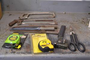 lot 57 image: Hack Saws, Tin Snips, Tape Measures and More
