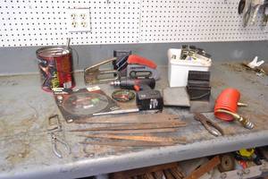 lot 68 image: Lot of Staplers, Sawzall Blades, Bucket of Staples and More