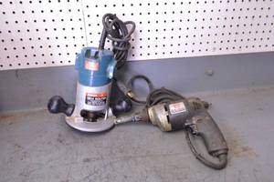 lot 89 image: Bosch Model 1604 Router and Black and Decker Screwgun