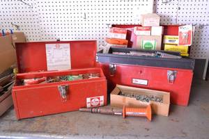 lot 111 image: Ramset  Hilti Cartridges and Nails in (2) Metal Toolboxes