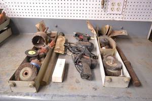 lot 141 image: Trays of Soldering Irons, Jack Hammer Bits, Wire Wheels and More
