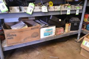 lot 145 image: Coil Nails, Battery Box and More - All on Bottom Shelf