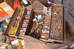 lot 147 image: Fold Out Metal Tool Box w Tools and More
