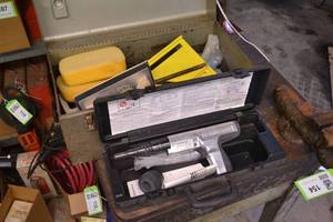 lot 159 image: Drywall Tools in Metal Toolbox & Remington Powder Actuated Gun