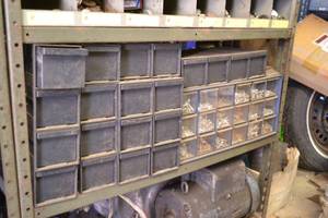 lot 215 image: Shelf of Assorted Parts Bins full of Hardware