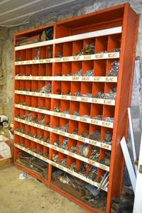 lot 225 image: Huge Bolt Bin Shelf w Bolts and Hardware 73-12 x 87 x 12 Deep