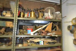 lot 233 image: (3) Shelves of Hardware, Castor Wheels, Vintage Blow Torches and More