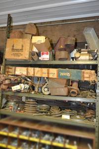 lot 232 image: (3) Shelves of Pulleys, Roller Chain, Turnbuckles and More