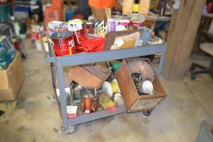 lot 282 image: Rolling Cart  Contents - Electrical, Spools of Wire and More