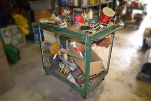 lot 285 image: Rolling Cart  Contents - Electrical, Spools of Wire and More