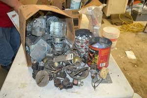 lot 307 image: Lot of Galvanized Junction Boxes, Misc. Electrical Equipment, Sockets, and Plugs