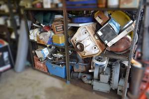 lot 372 image: (4) Shelves of Parts, Plumbing, Camp Stove and More