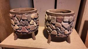 lot 213 image: (2) Rock  Concrete Planters