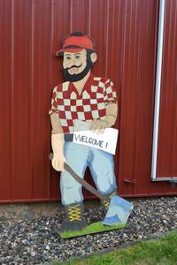 lot 100 image: Hand Made  Painted 8 Tall Paul Bunyan Wood Cutout