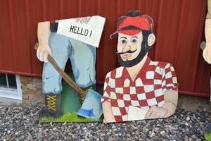 lot 101 image: Hand Made  Painted 8 Tall Paul Bunyan Wood Cutout