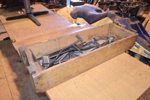 lot 179 image: Wood Ammunition Box w Some tools and More