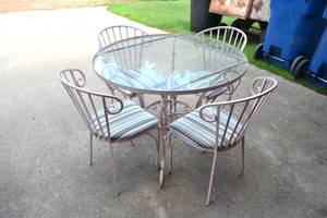 lot 12 image: Glass Top Patio Table with Chairs
