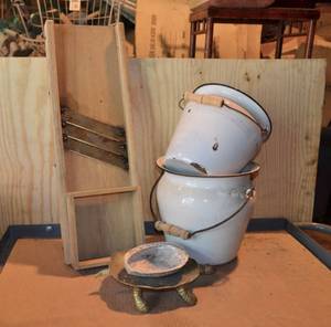 lot 410 image: Kraut Kutter, Enamel Chamber Pots, and More