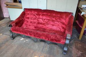 lot 52 image: Loveseat - Ornate Carved Accents, Solid Wood