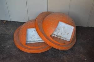 lot 61 image: 2 Metal Orange Trash Can Lids