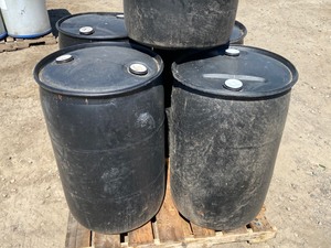 lot 12 image: Lot Of (6) 55-Gallon Plastic Barrels -- Used
