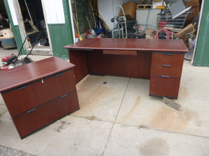lot 28 image: Wood Desk and File Cabinet