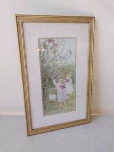 lot 32 image: Gold Framed Print of Children Picking Flowers
