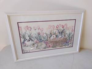 lot 34 image: Framed Print with Rabbits & Tulips