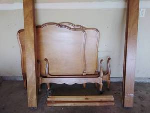 lot 2 image: Pair of Wooden Twin Bedframes