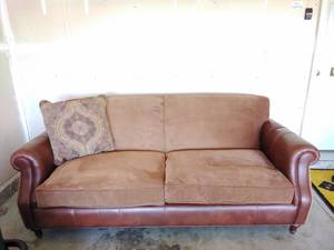 lot 1 image: Leather & Microfiber Sofa