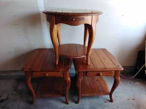 lot 8 image: Three Cabin Chic Wooden End Tables