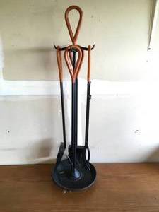 lot 129 image: Fireplace Poker Set with Leather Handles