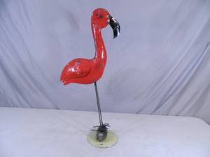 New Handmade Recycled Metal Garden Art Large Pink Flamingo