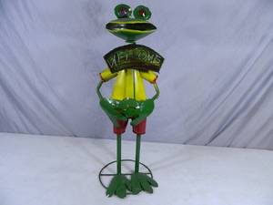 New Handmade Recycled Metal Garden Art Large Welcome Frog