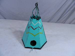 New Handmade Recycled Metal Garden Art TeePee Birdhouse