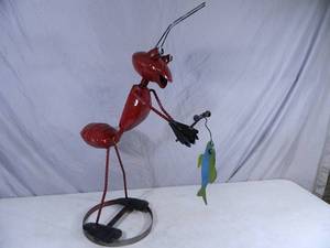 New Handmade Recycled Metal Garden Art Large Fishing Ant