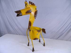 New Handmade Recycled Metal Garden Art Large Giraffe Planter