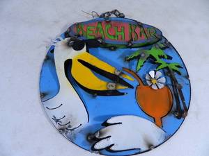 New Handmade Recycled Metal Garden Art Beach Bar Sign