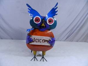 New Handmade Recycled Metal Garden Art Welcome Owl