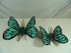 2 New Handmade Recycled Metal Garden Art Butterflies