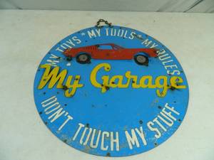 New Handmade Recycled Metal Garden Art Garage Sign