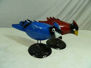 2 New Handmade Recycled Metal Garden Art Birds