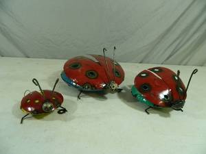3 New Handmade Recycled Metal Garden Art Ladybugs